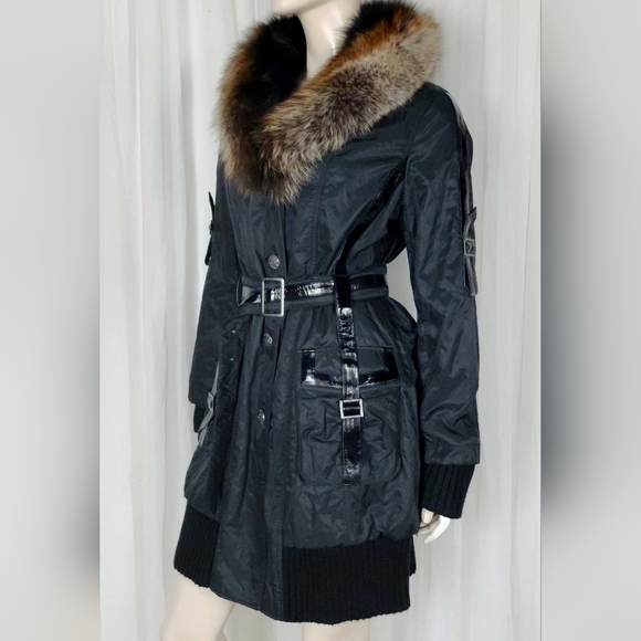 Danier patent leather trim fox fur collar fall jacket - Picture 2 of 12